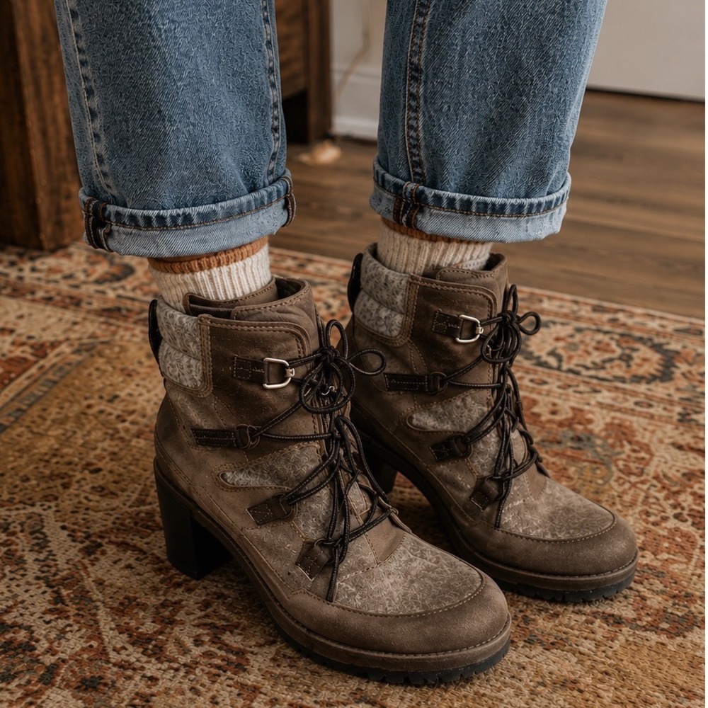 Sorel Slimpack Lace II Heeled Boots Women's 9 Quarry Waterproof Leather Wool